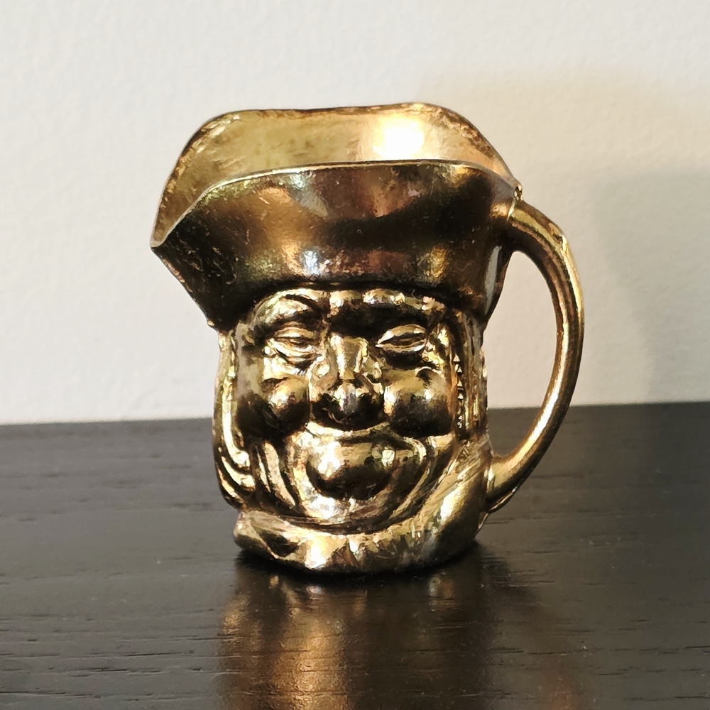 Vintage Mini Brass Trinket - Gold Toby Mug